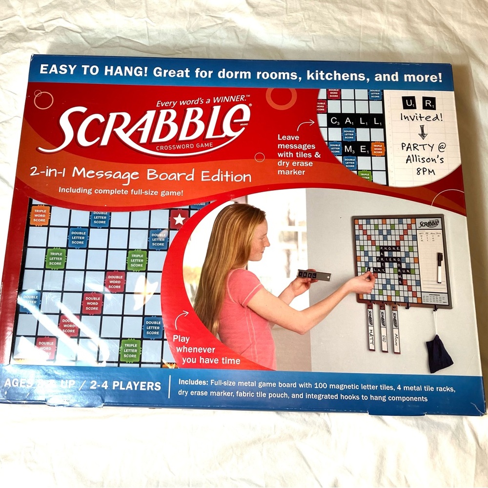 Scrabble Message board & game, dry erase markers & magnetic letter tiles - NWOT!